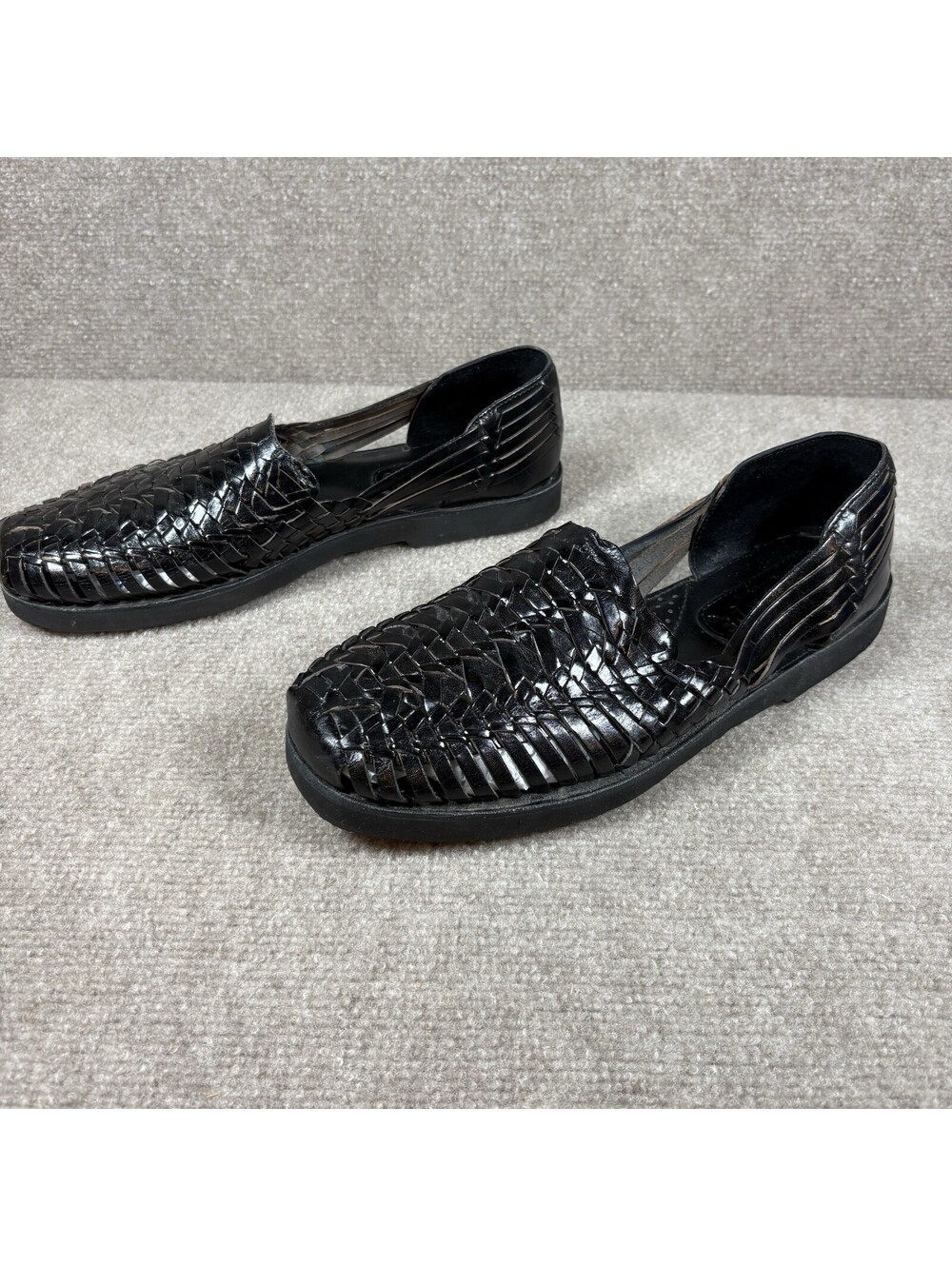 Sunsteps Shoes Black Leather Hand Woven Sandals Slip On Mens Size 10.5